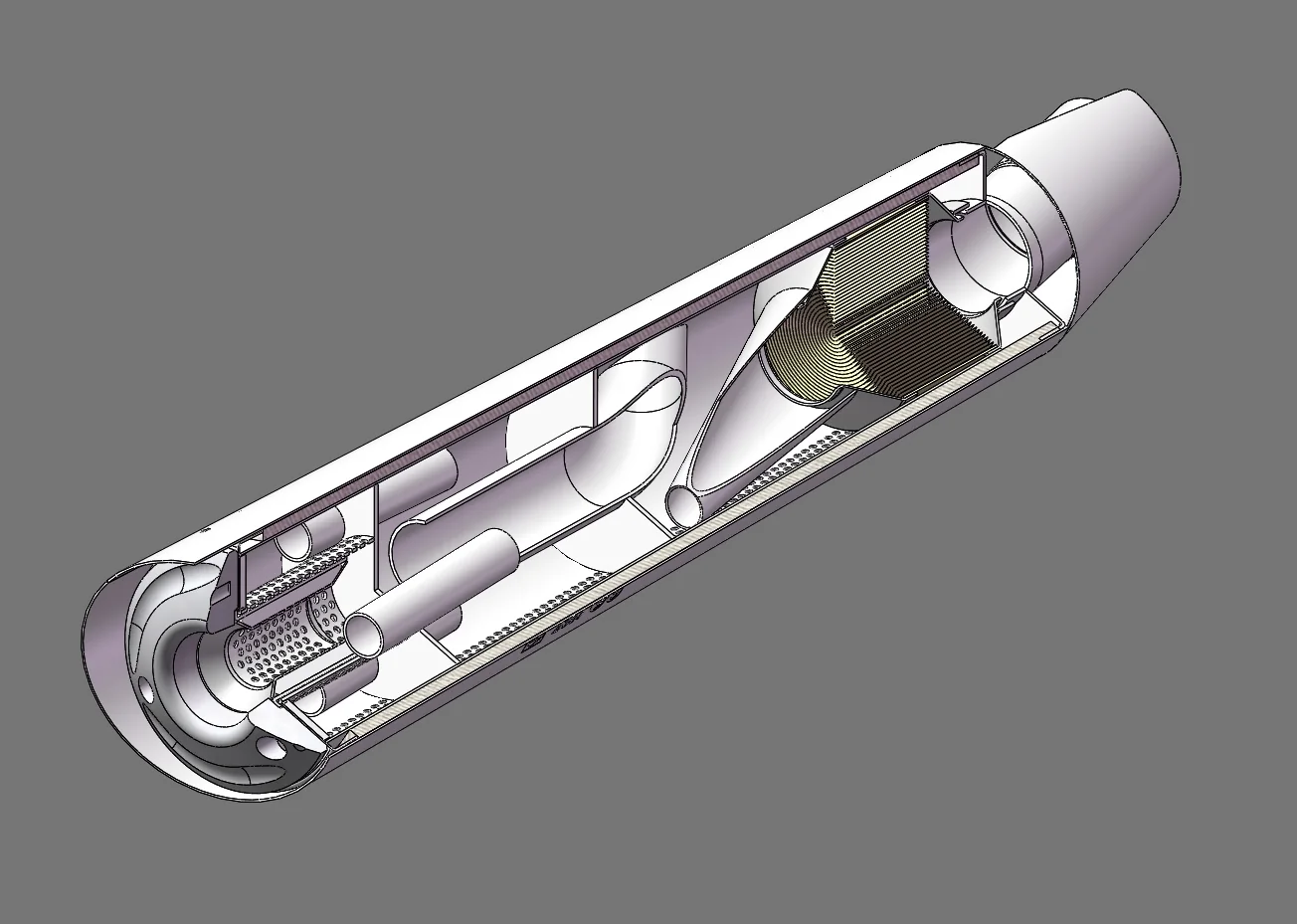 Opengewerkt 3D-model van een uitlaatdemper